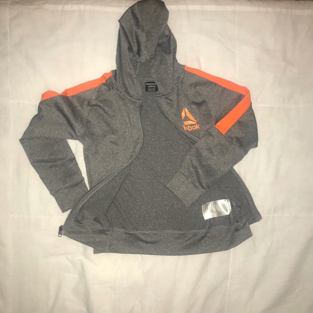 XS size 5 Reebok Track Jacket w hoodie Orange/Grey